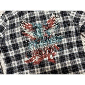 GIVENCHY Flannel Shirt Plaid Back Embroidery Cotton Wool Cashmere Mens Sz 38